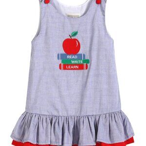 Lil Cactus Toddler girl Blue Apple, Write, Learn Ruffle Dress Size 2T NEW